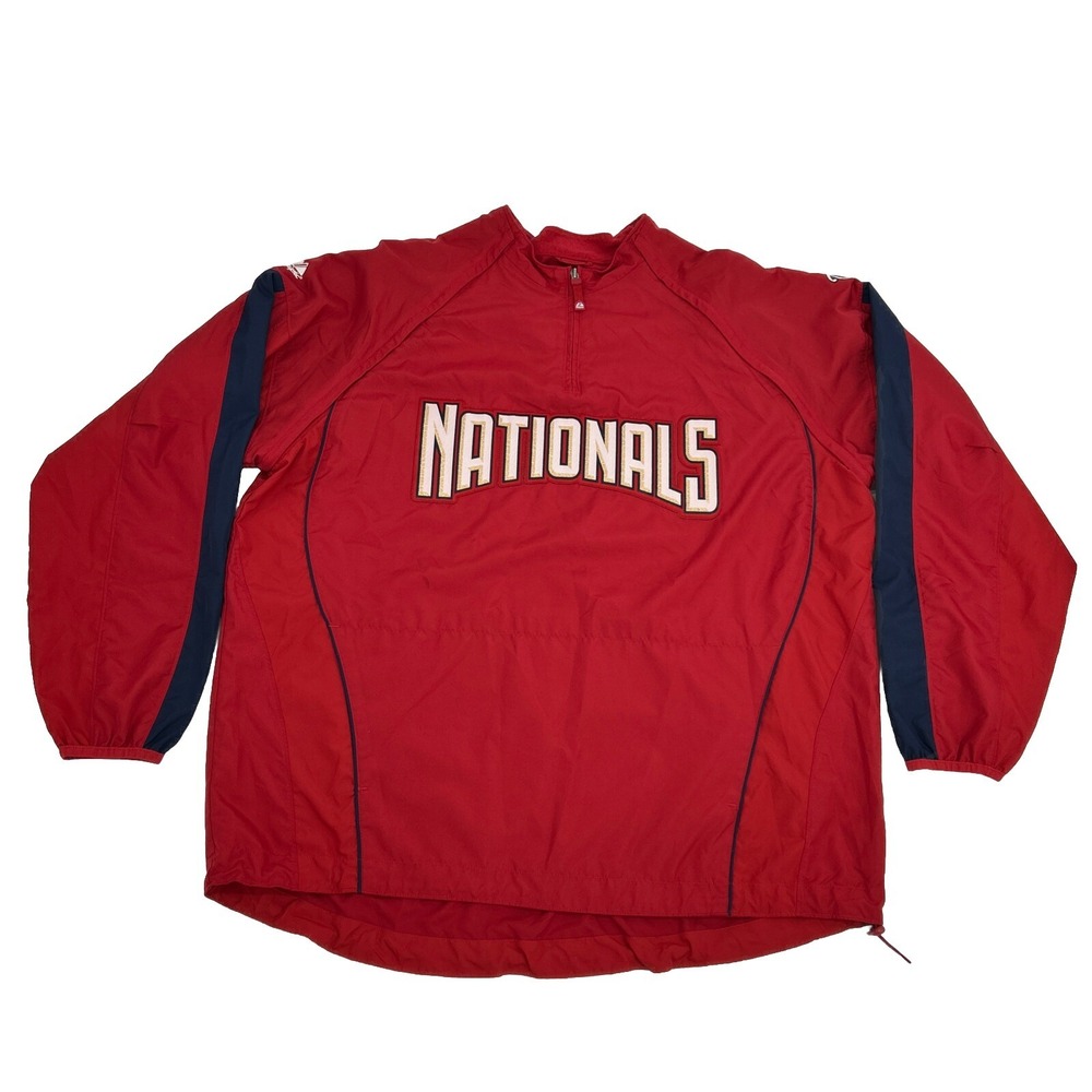 Washington Nationals Jacket Mens 2XL Red Majestic 1/4 Zip Removable Sleeves‎